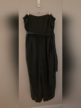 American Eagle Green Strapless Jumpsuit with Waist Tie